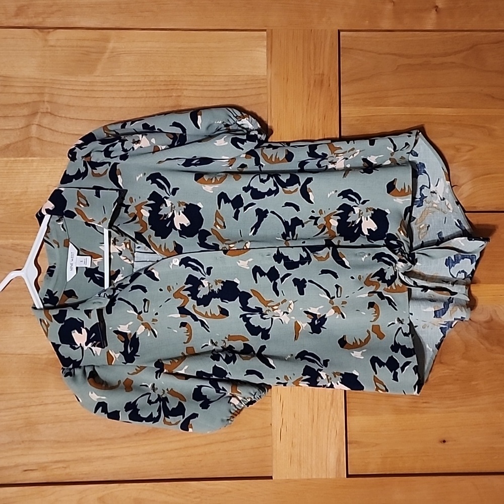 Nine West Floral Tie-Front Blouse - Green and Black